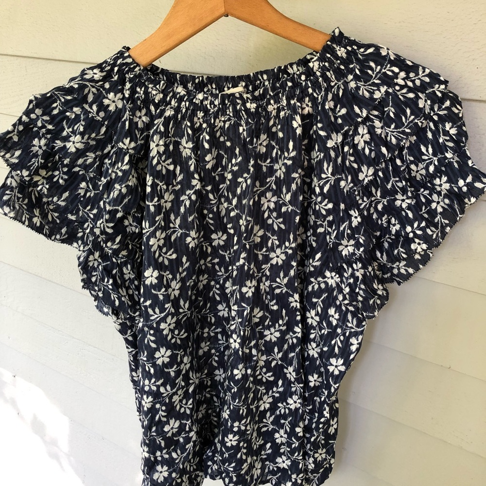 Ulla Johnson Blouse Blue Floral Off Shoulder US 10 Leoda - Picture 4 of 9